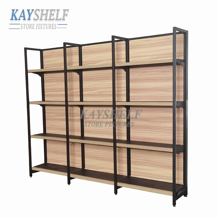 Single Side Wall Supermarket Metal Rack Retail Shop Wood Display Store Shelf