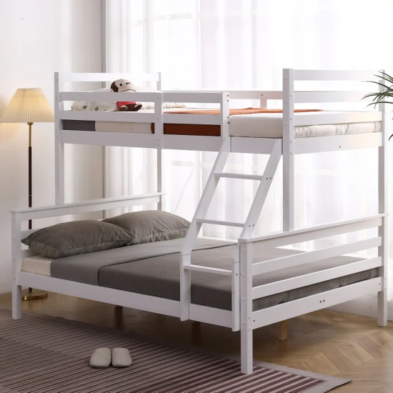 大人と子供用の無垢材の二段ベッド、ロフトベッドの上にシングルベッド 2 台