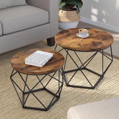 木製トップ付きの積み重ね可能なコーヒーテーブル、リビングルーム用の円形コーヒーテーブル