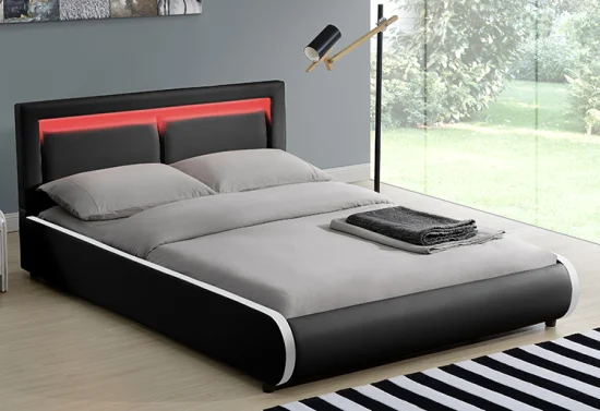 Willsoon Furniture 1124-1-2 モダンデザインベッド クッション付き 布張りヘッドボード LEDベッド