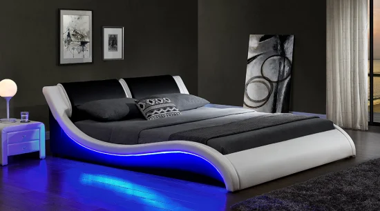 Willsoon 1178-1 モダン LED ベッド、S 字型布張りベッド付きダブル/キングサイズベッド、家具、簡単カスタマイズ